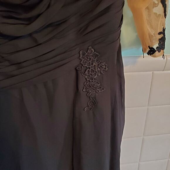 Vintage 90s Y2K Black Illusion Floral Bodycon Maxi Dress Size 14 Goth Glam - Picture 6 of 14